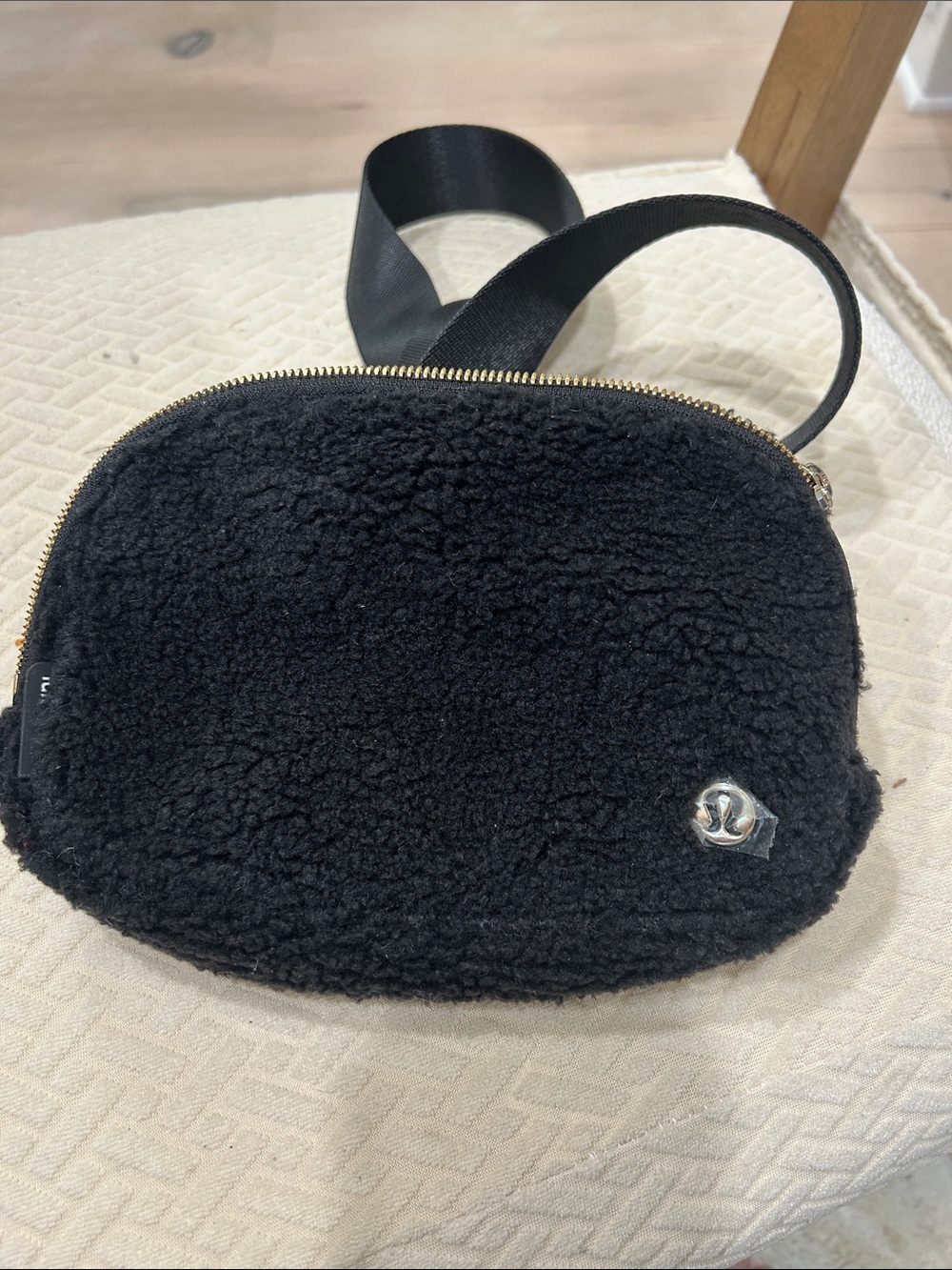 lululemon athletica Black Sherpa Crossbody Pouch with Gold Zip